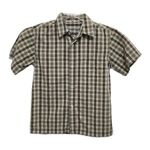 Faded Glory Boys 6/7 Olive Green Plaid Short Sleeve Button Up Shirt
